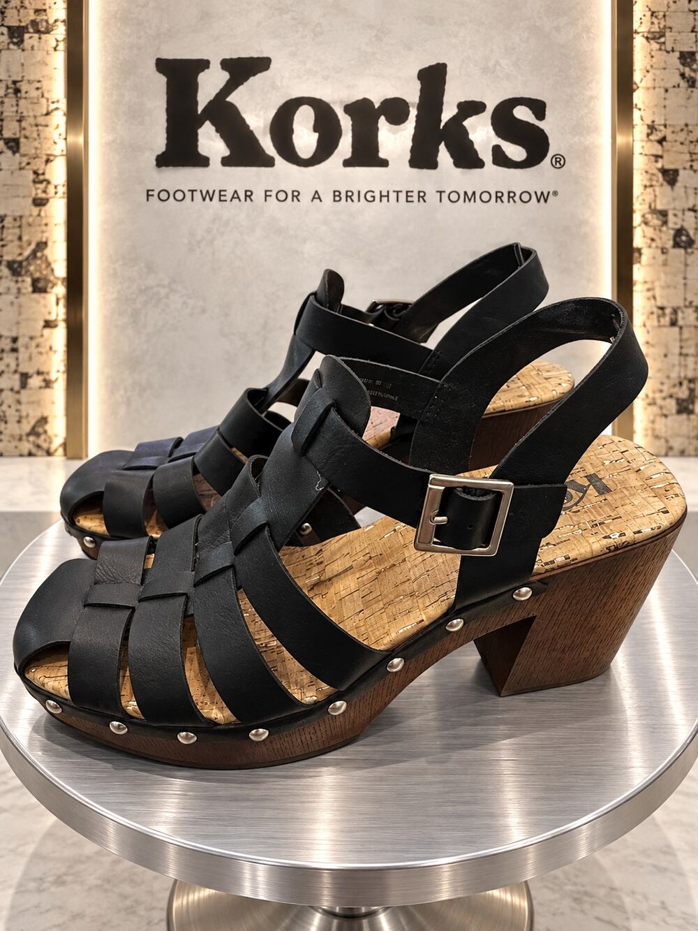 Korks Whitney Black Fisherman Platform Block Heel Sandals Size 9M